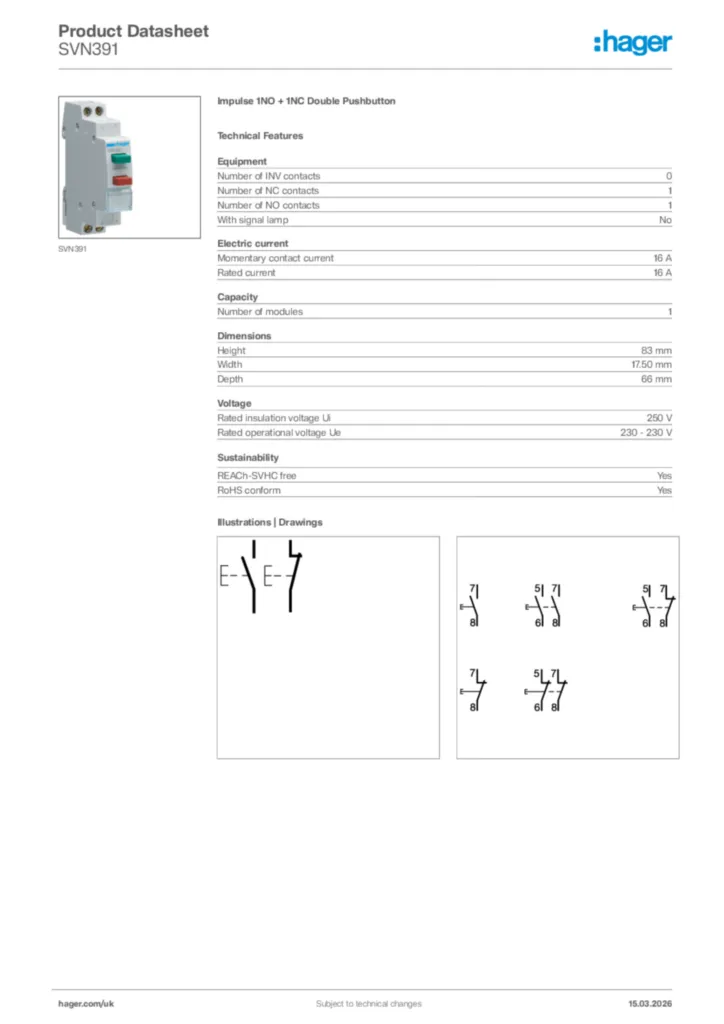 Image Hager Product data sheet SVN391  | Hager