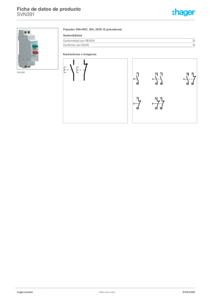 Imagen Hager Ficha de datos de producto SVN391 | Hager España