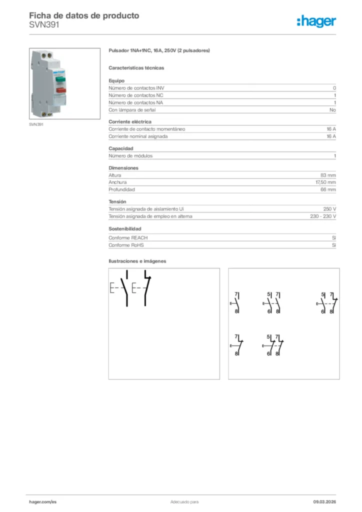 Imagen Hager Ficha de datos de producto SVN391 | Hager España
