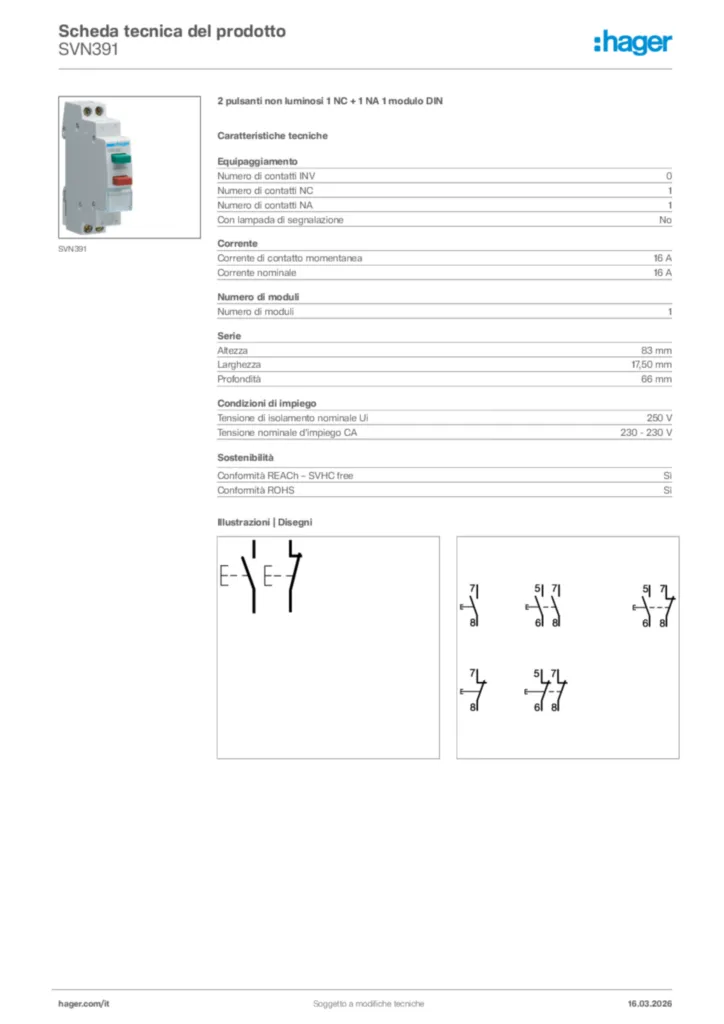 Immagine Hager Scheda tecnica del prodotto SVN391 | Hager Italia