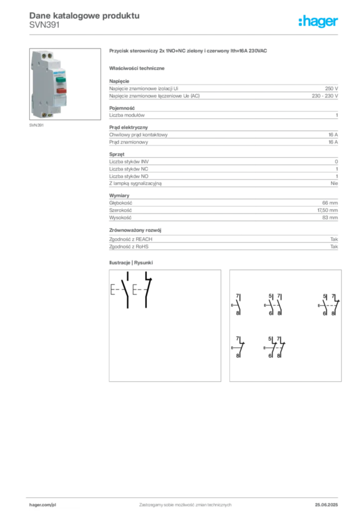 Zdjęcie Hager Karta katalogowa SVN391 | Hager Polska