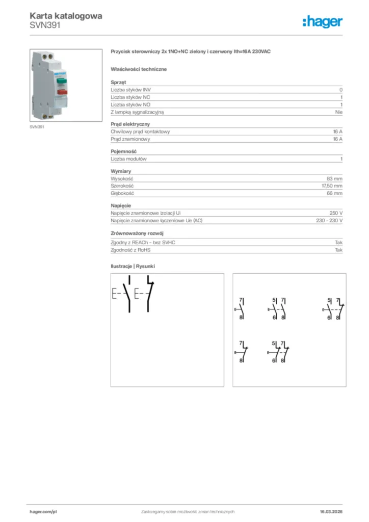 Zdjęcie Hager Karta katalogowa SVN391 | Hager Polska