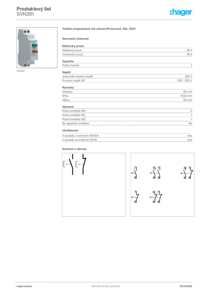 Obrázek Hager Produktový list SVN391 | Hager