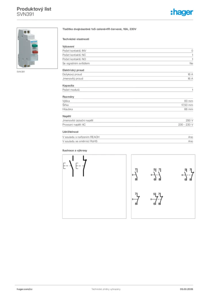 Obrázek Hager Product data sheet SVN391 | Hager