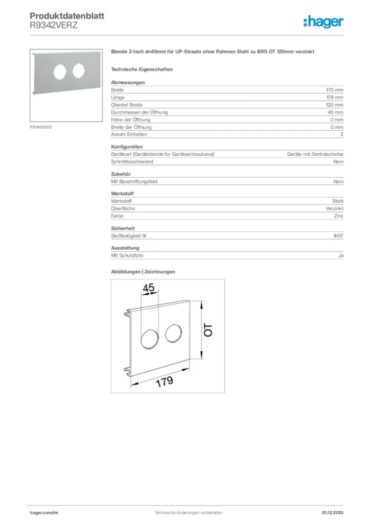 Bild Hager Produktdatenblatt R9342VERZ | Hager Deutschland