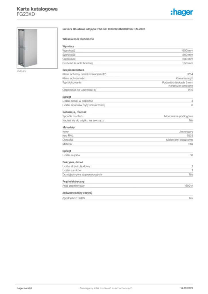 Zdjęcie Hager Karta katalogowa FG23XD | Hager Polska