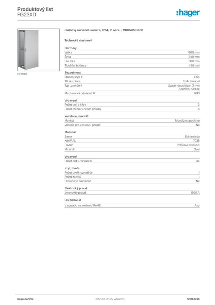 Obrázek Hager Product data sheet FG23XD | Hager