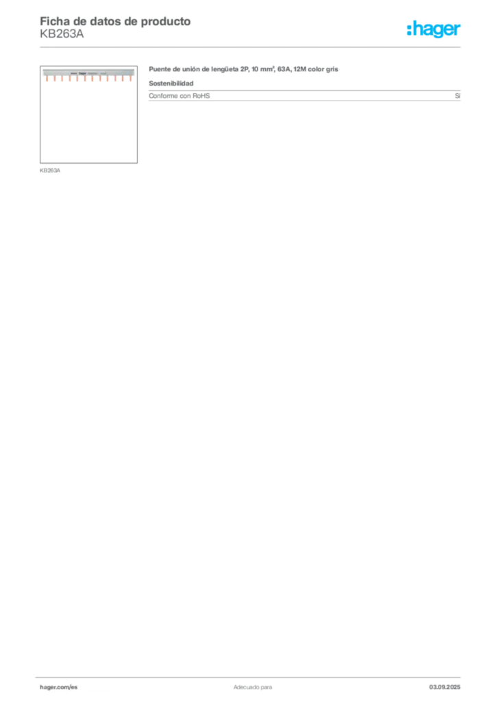 Imagen Hager Ficha de datos de producto KB263A | Hager España