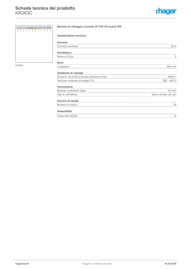 Immagine Hager Scheda tecnica del prodotto KB263C | Hager Italia