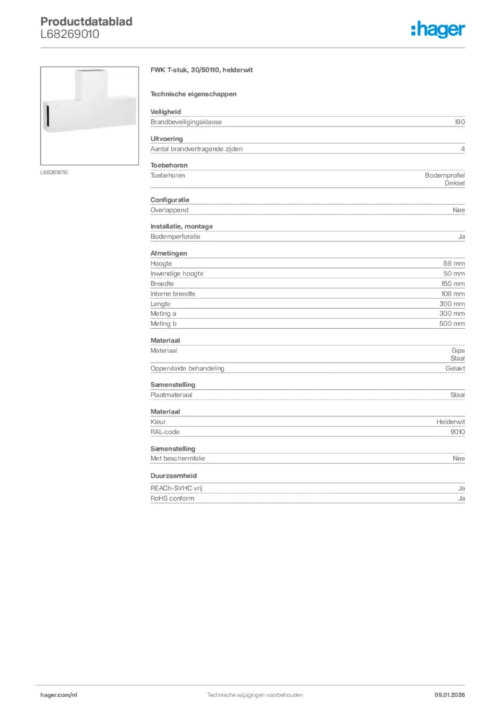 Afbeelding Hager Productdatablad L68269010 | Hager Nederland