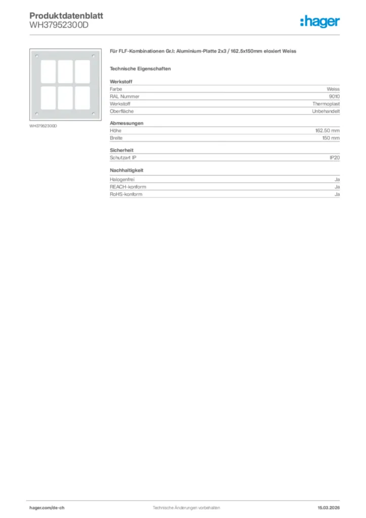 Bild Hager Produktdatenblatt WH37952300D | Hager Schweiz