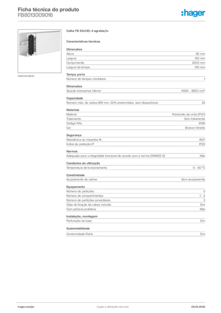 Imagem Hager Ficha técnica do produto FB8013009016 | Hager Portugal