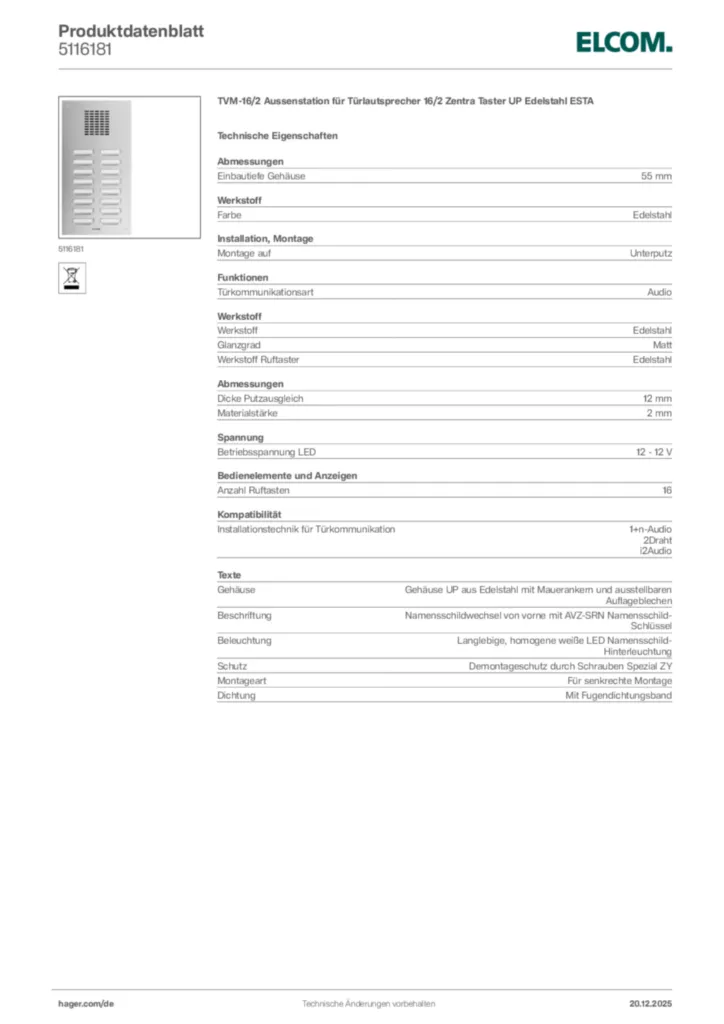 Bild Elcom Produktdatenblatt 5116181 | Hager Deutschland