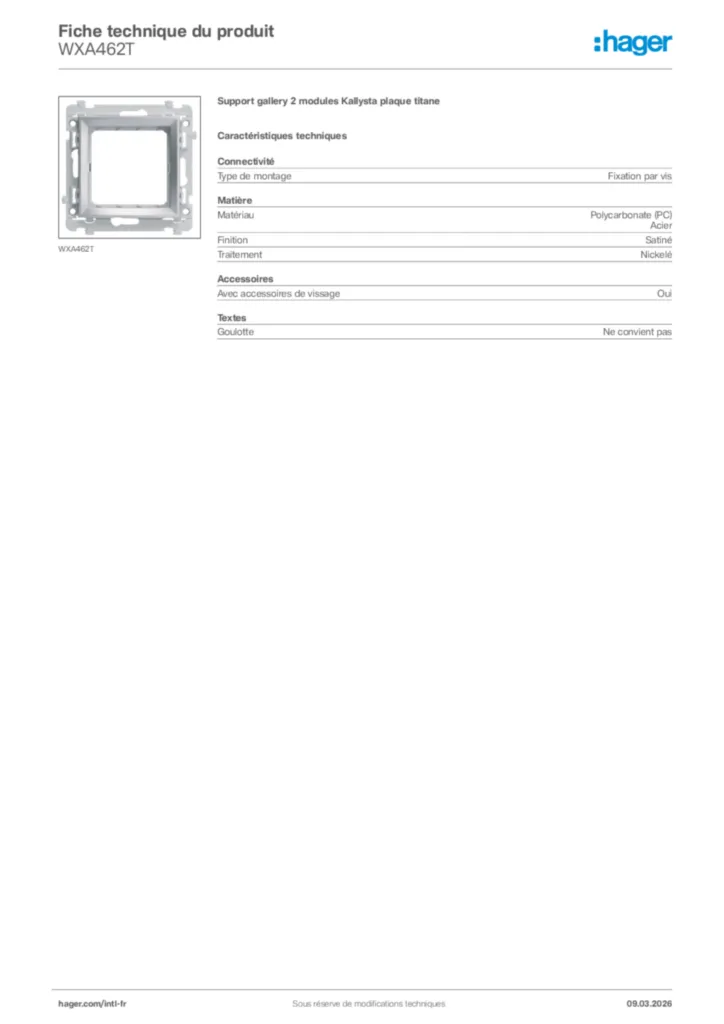 Image Hager Fiche technique du produit WXA462T | Hager Afrique