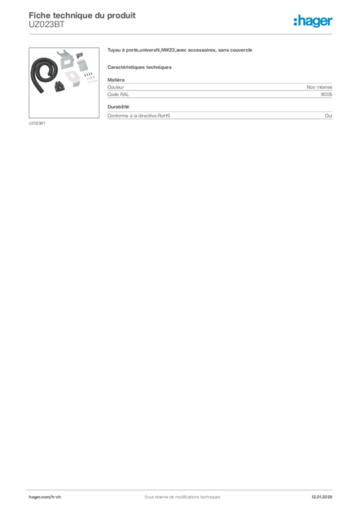 Image Hager Fiche technique du produit UZ023BT | Hager Suisse