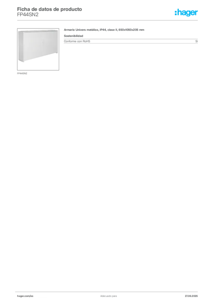 Imagen Hager Ficha de datos de producto FP44SN2 | Hager España