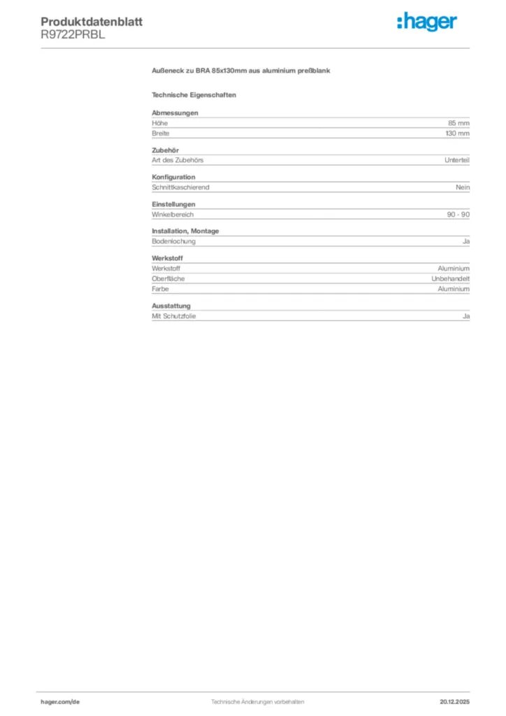 Bild Hager Produktdatenblatt R9722PRBL | Hager Deutschland