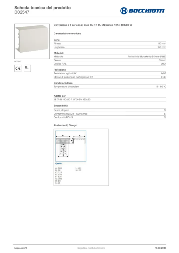 Immagine Bocchiotti Scheda tecnica del prodotto B02547 | Hager Italia