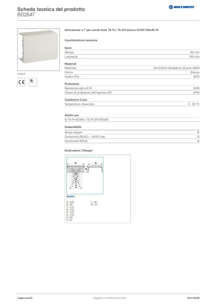 Immagine Bocchiotti Scheda tecnica del prodotto B02547 | Hager Italia