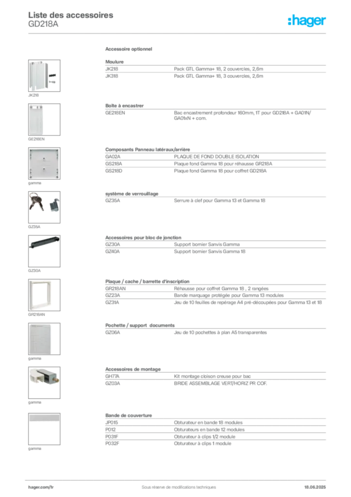 Image Hager Fiche technique du produit GD218A | Hager France
