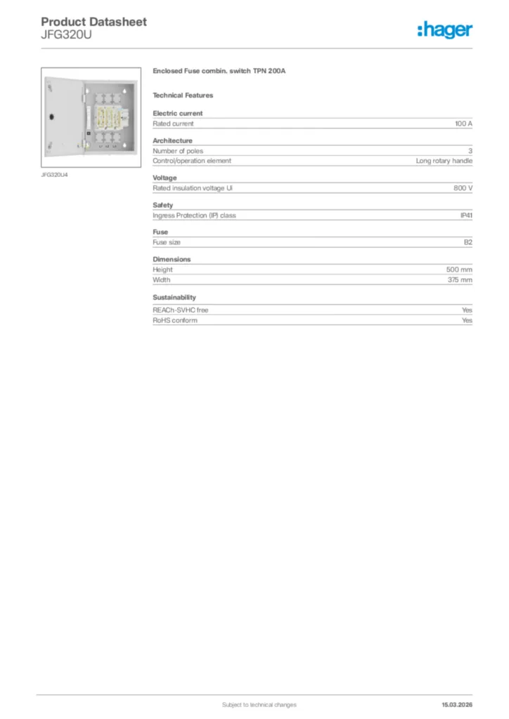 Image Hager Product data sheet JFG320U  | Hager Africa