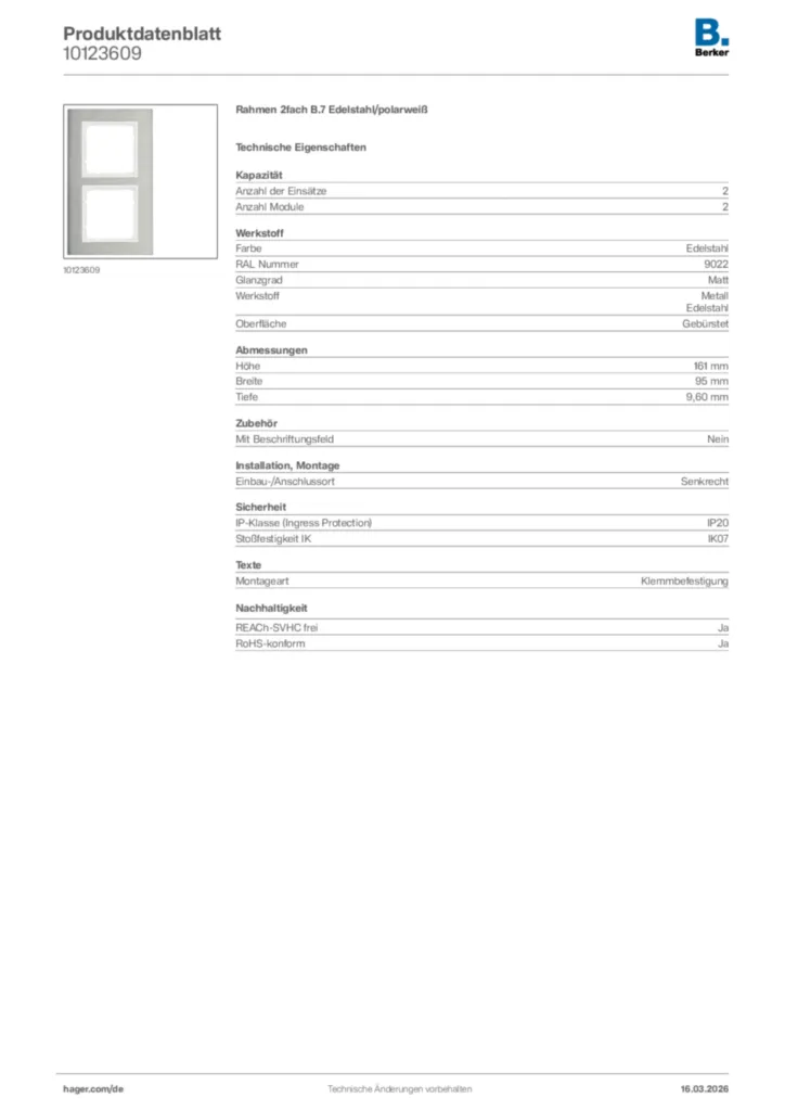 Bild Berker Produktdatenblatt 10123609 | Hager Deutschland