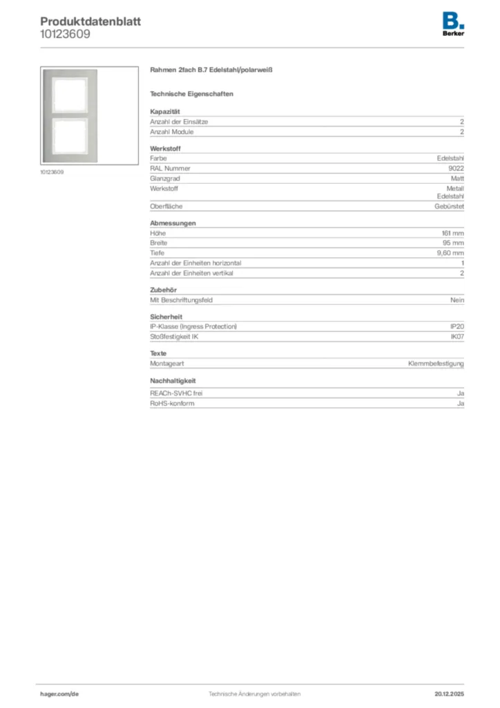 Bild Berker Produktdatenblatt 10123609 | Hager Deutschland