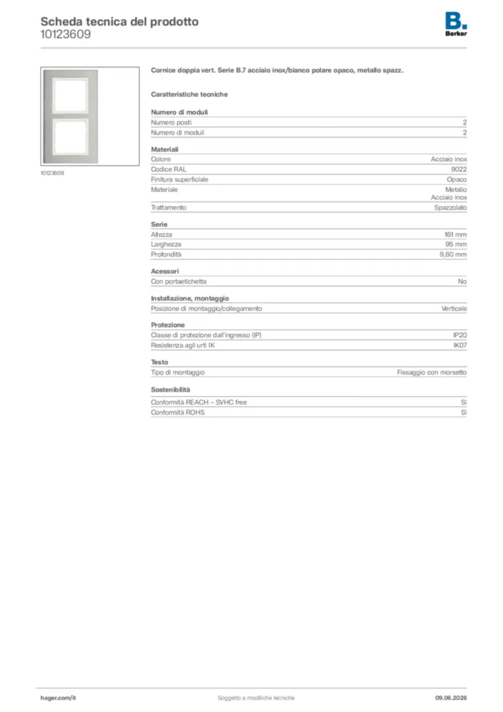 Immagine Berker Scheda tecnica del prodotto 10123609 | Hager Italia