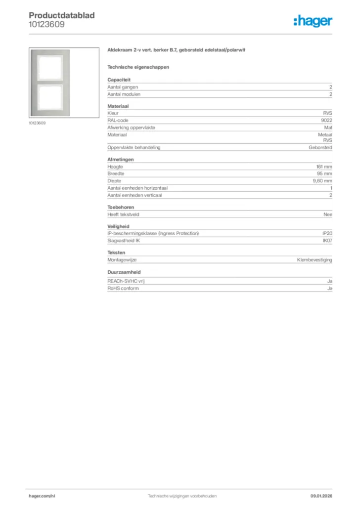 Afbeelding Hager Productdatablad 10123609 | Hager Nederland