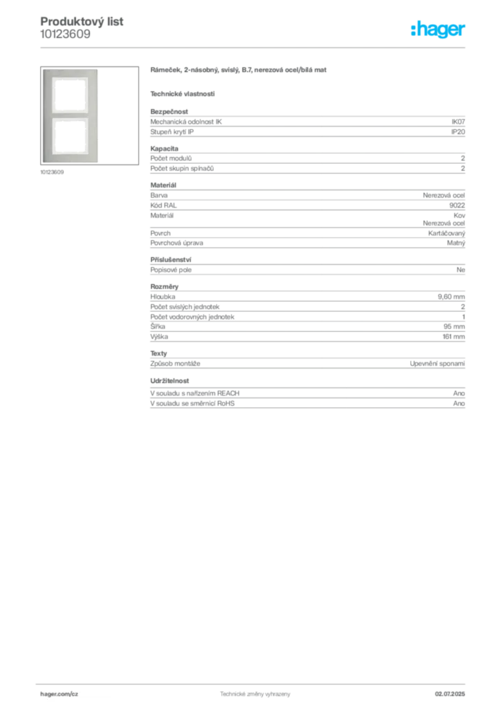 Obrázek Hager Produktový list 10123609 | Hager