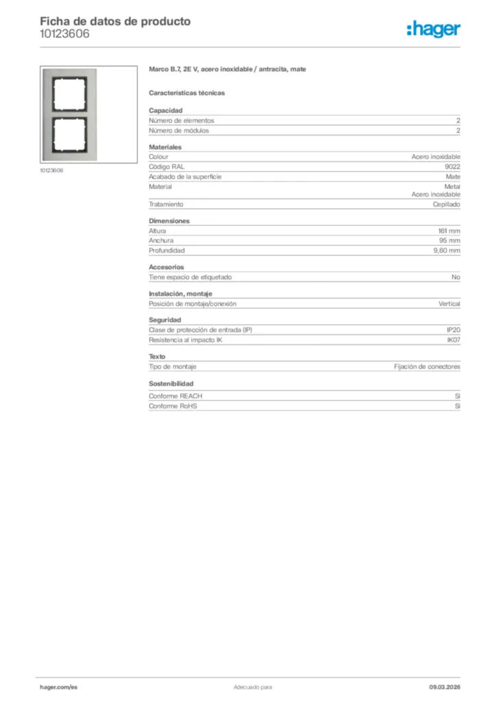 Imagen Hager Ficha de datos de producto 10123606 | Hager España