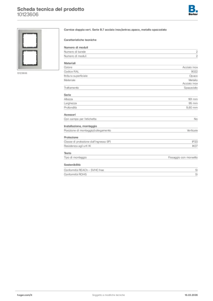 Immagine Berker Scheda tecnica del prodotto 10123606 | Hager Italia