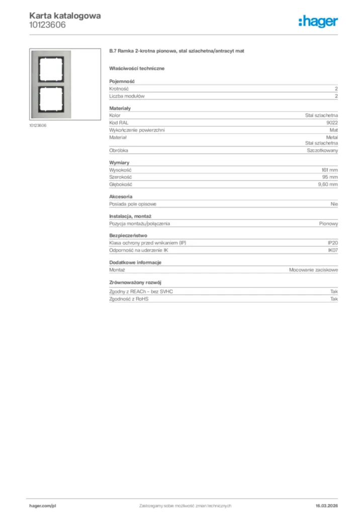 Zdjęcie Hager Karta katalogowa 10123606 | Hager Polska