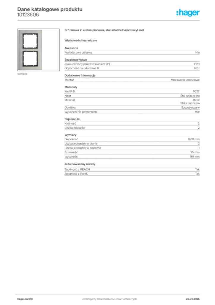 Zdjęcie Hager Karta katalogowa 10123606 | Hager Polska
