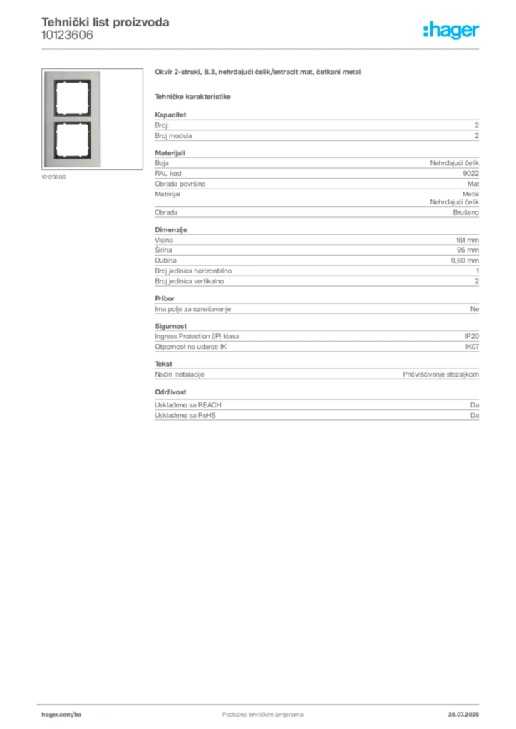 Slika Hager Product data sheet 10123606  | Hager