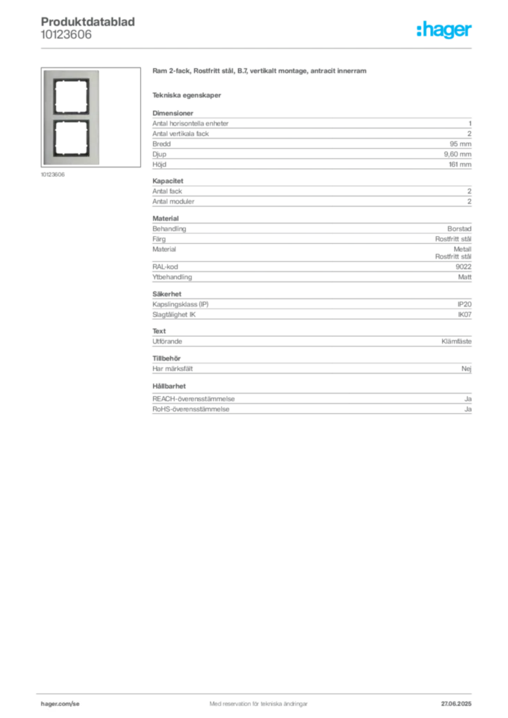 Bild Hager Produktdatablad 10123606 | Hager Sverige