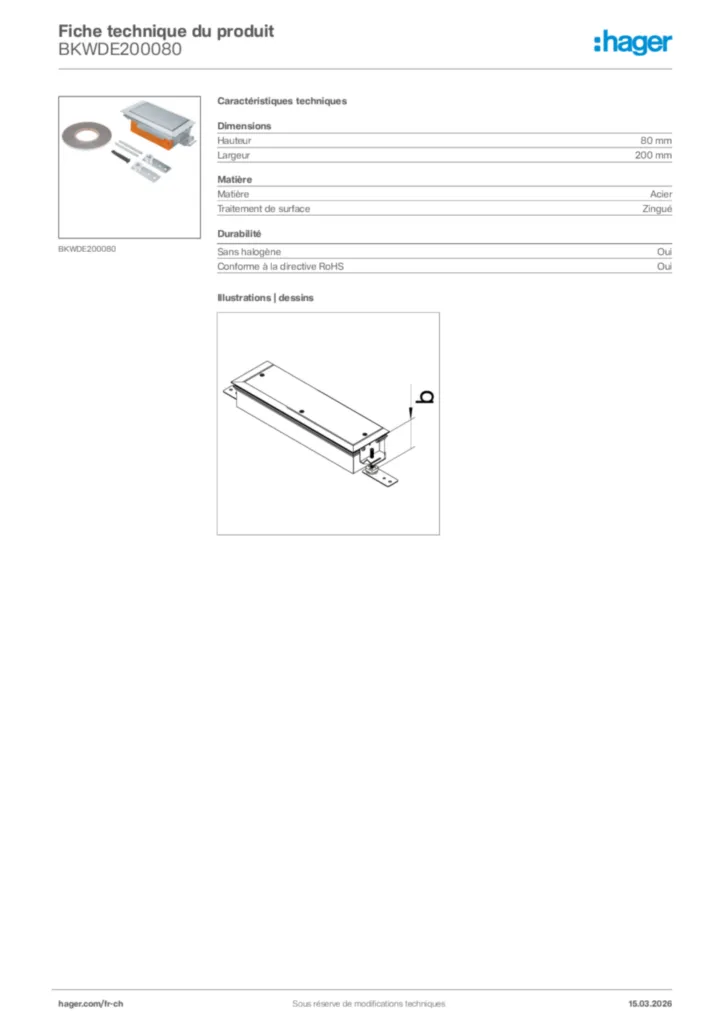 Image Hager Fiche technique du produit BKWDE200080 | Hager Suisse