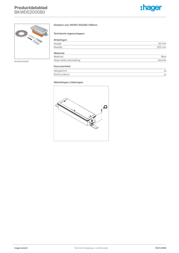 Afbeelding Hager Productdatablad BKWDE200080 | Hager Nederland