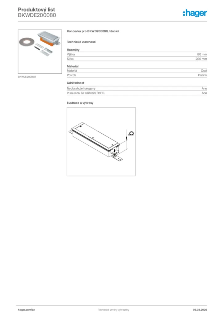Obrázek Hager Product data sheet BKWDE200080 | Hager
