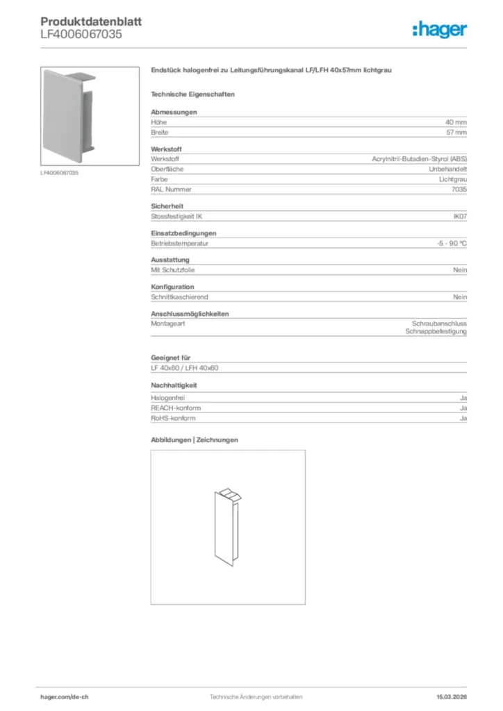 Bild Hager Produktdatenblatt LF4006067035 | Hager Schweiz