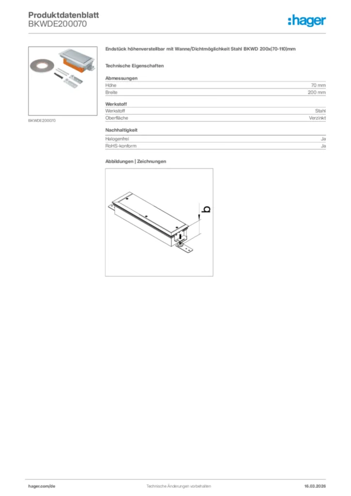 Bild Hager Produktdatenblatt BKWDE200070 | Hager Deutschland