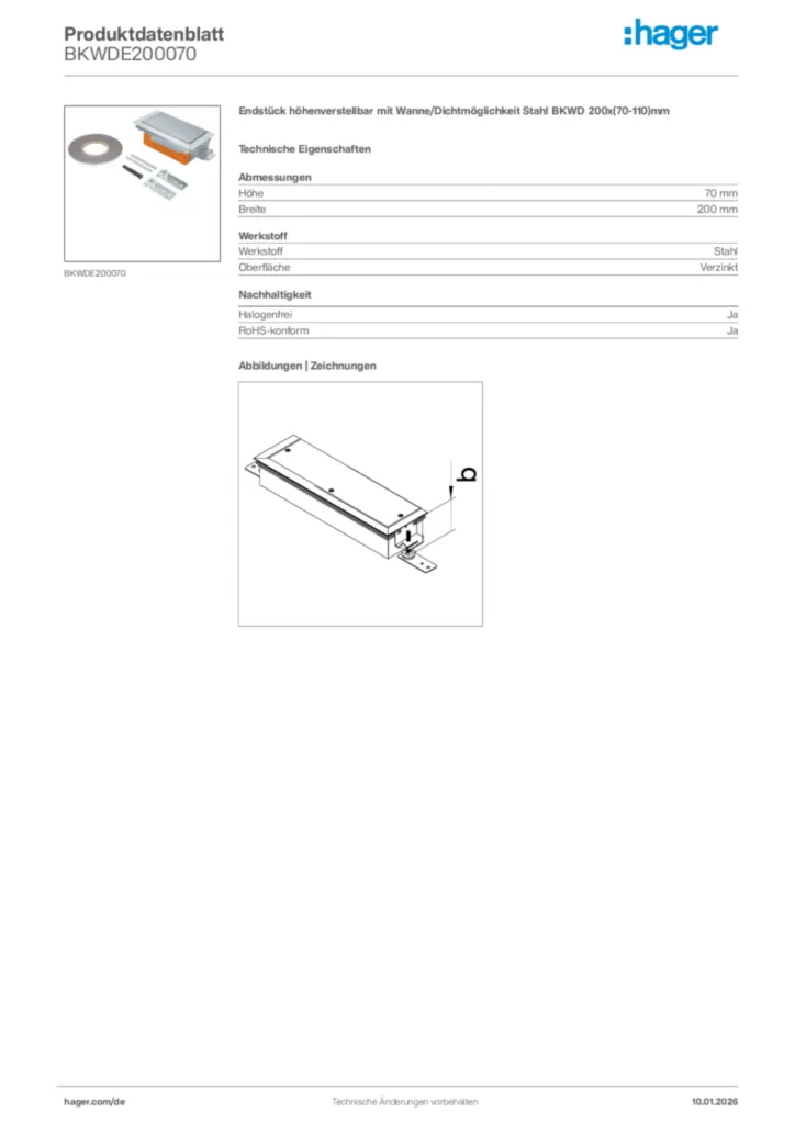 Bild Hager Produktdatenblatt BKWDE200070 | Hager Deutschland