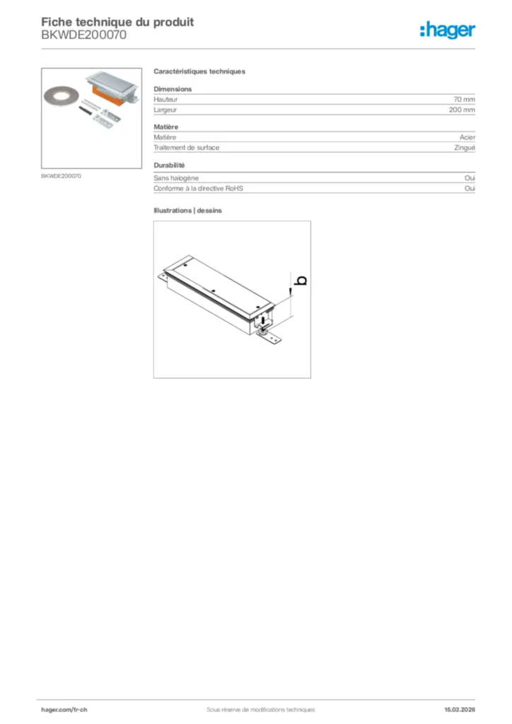 Image Hager Fiche technique du produit BKWDE200070 | Hager Suisse