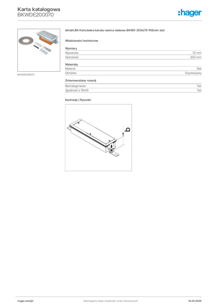 Zdjęcie Hager Karta katalogowa BKWDE200070 | Hager Polska