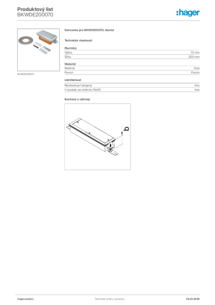 Obrázek Hager Product data sheet BKWDE200070 | Hager