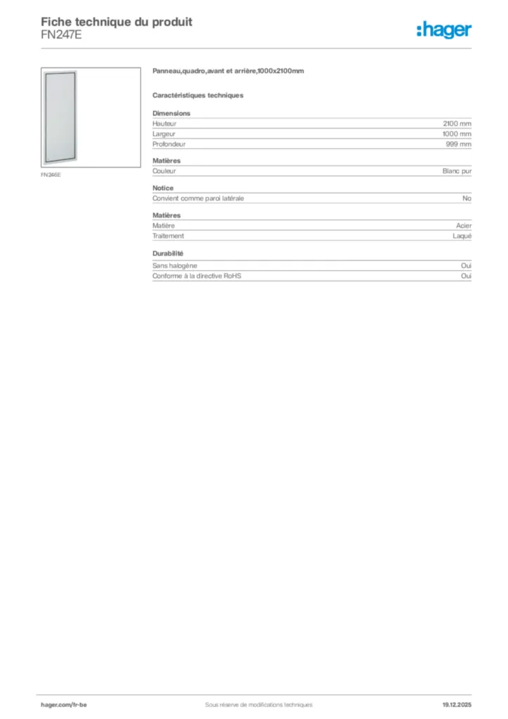 Image Hager Fiche technique du produit FN247E | Hager Belgique