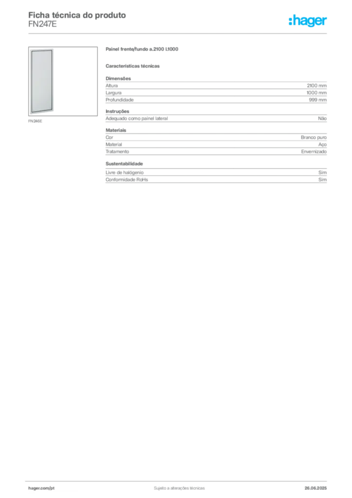 Imagem Hager Ficha técnica do produto FN247E | Hager Portugal