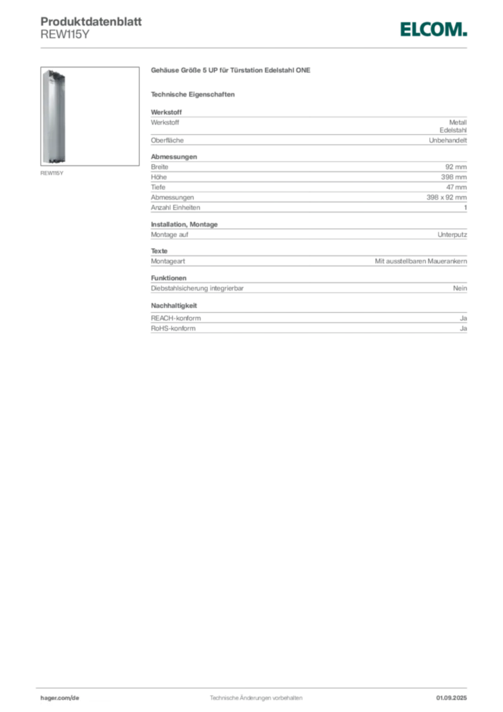 Elcom Produktdatenblatt REW115Y