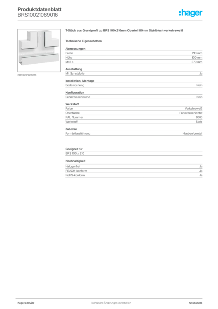 Bild Hager Produktdatenblatt BRS10021089016 | Hager Deutschland