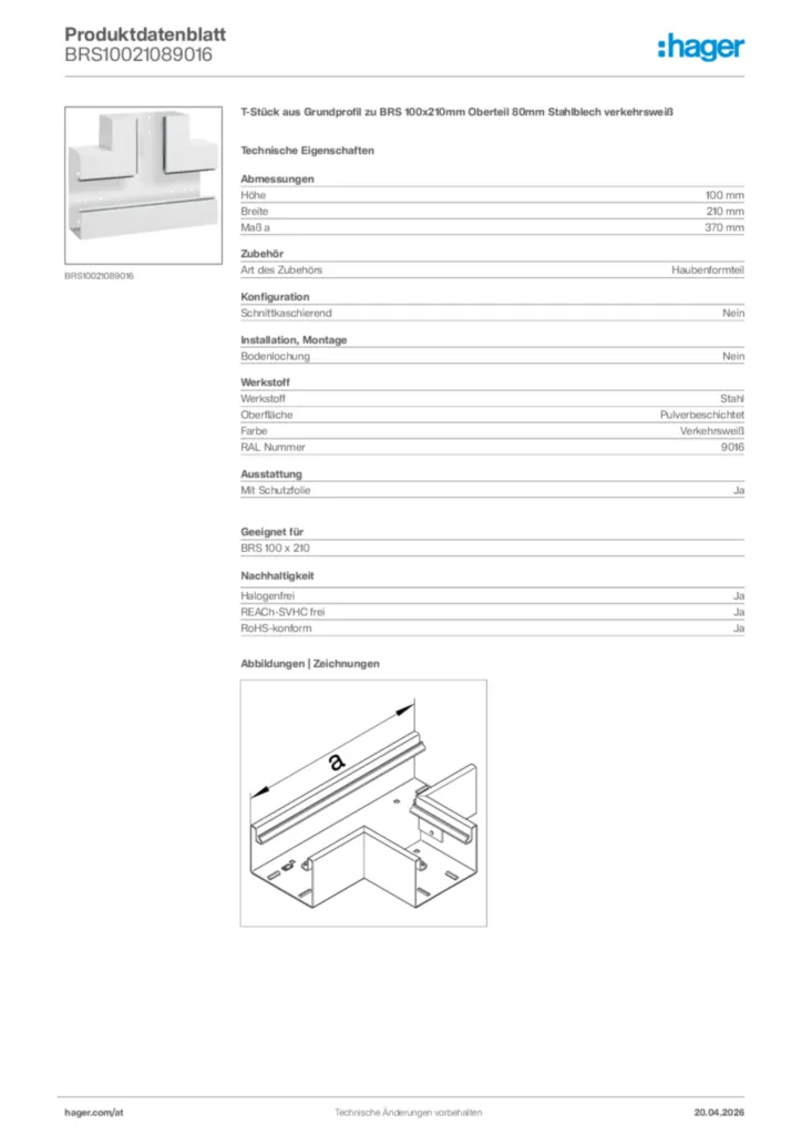 Bild Hager Produktdatenblatt BRS10021089016 | Hager Deutschland
